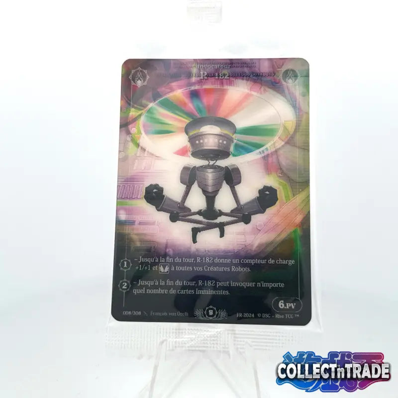 Farbenfrohe Trading Card mit einem Roboter und Disc-Halo im Rise TCG Beta Set FR R-182 *sealed*