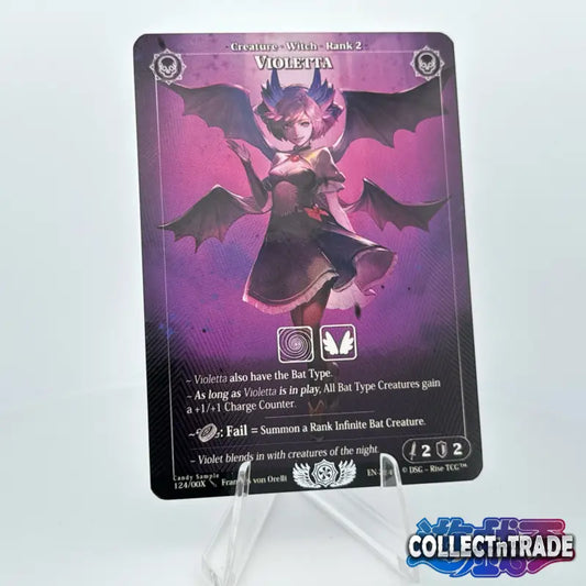 Rise TCG Trading Card Candy Sample EN Violetta #124 - Bat-winged Witch auf lila Hintergrund